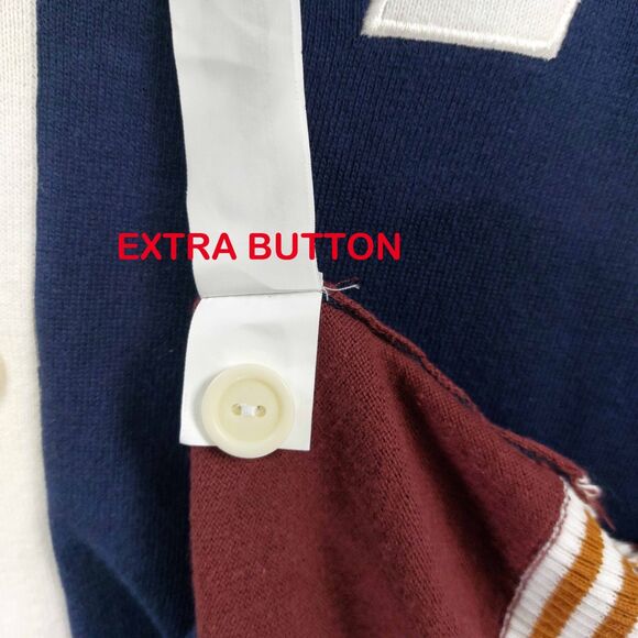 ZARA MAN Varsity Letter Cardigan Large Navy Blue Burgundy Colorblock Sweater - Picture 8 of 10